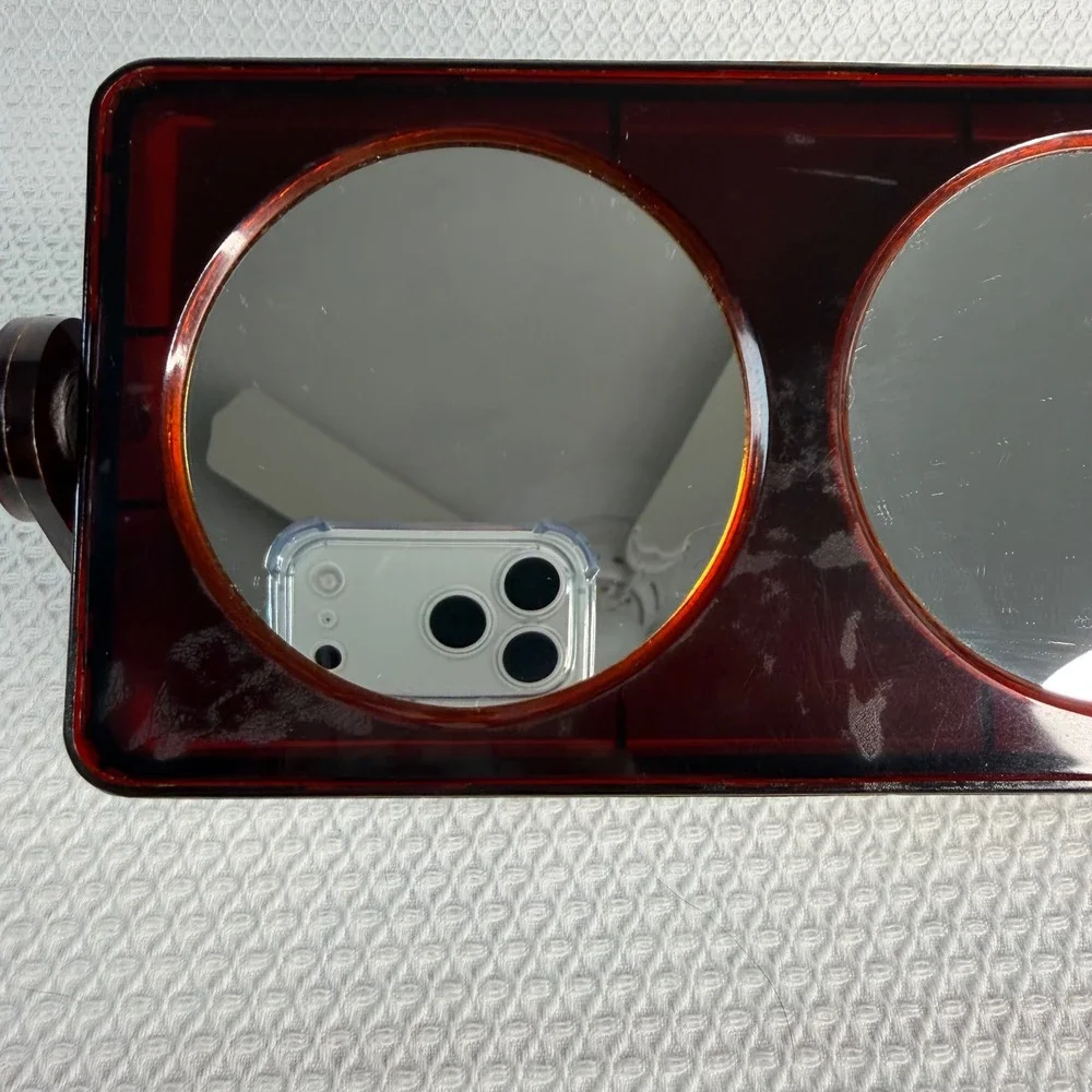 Vintage Amber Lucite Dual Sided Tilting Vanity Mirror Hong Kong NO 339 MCM